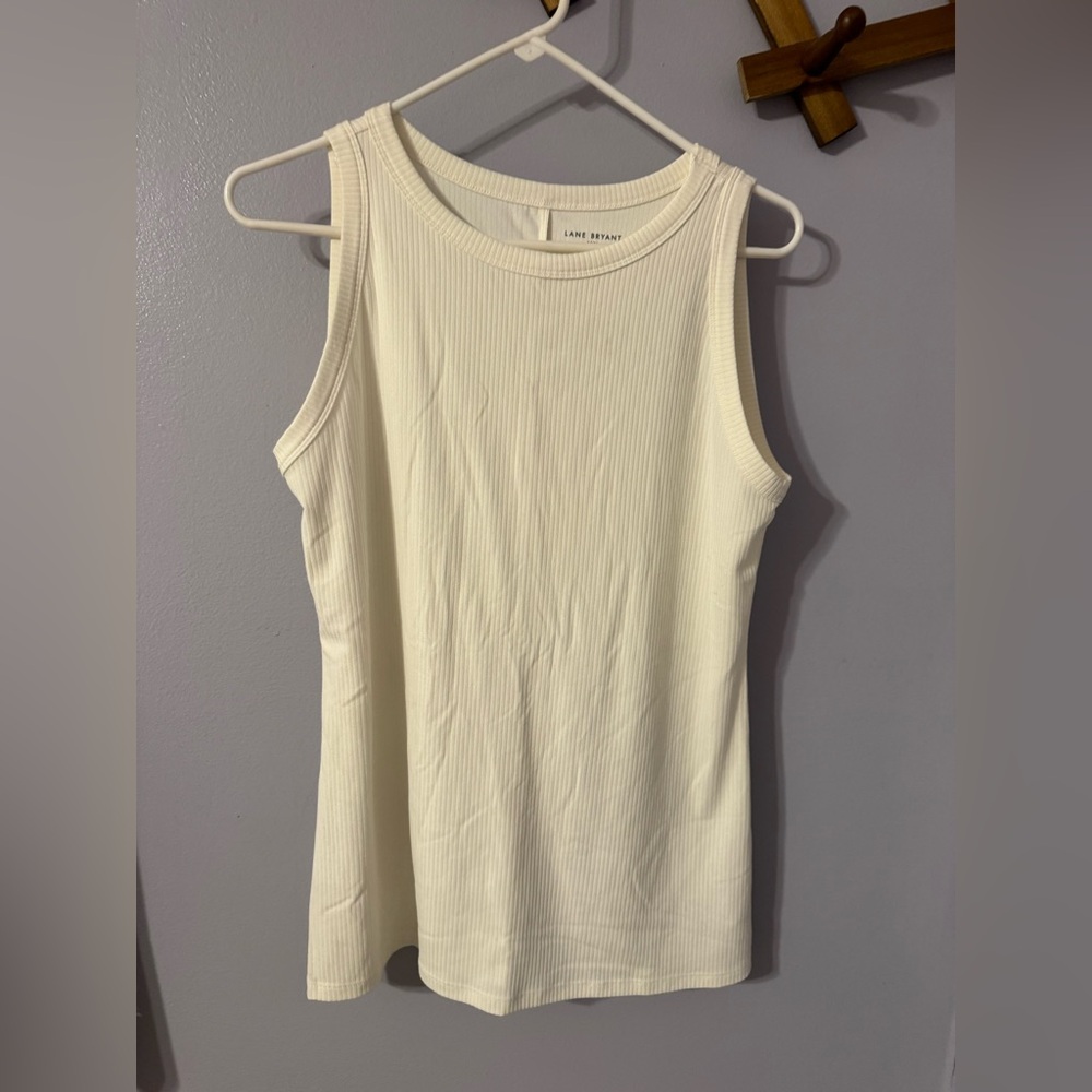 Lane Bryant Cream Ribbed Tank Top - Sleeveless Everyday Staple